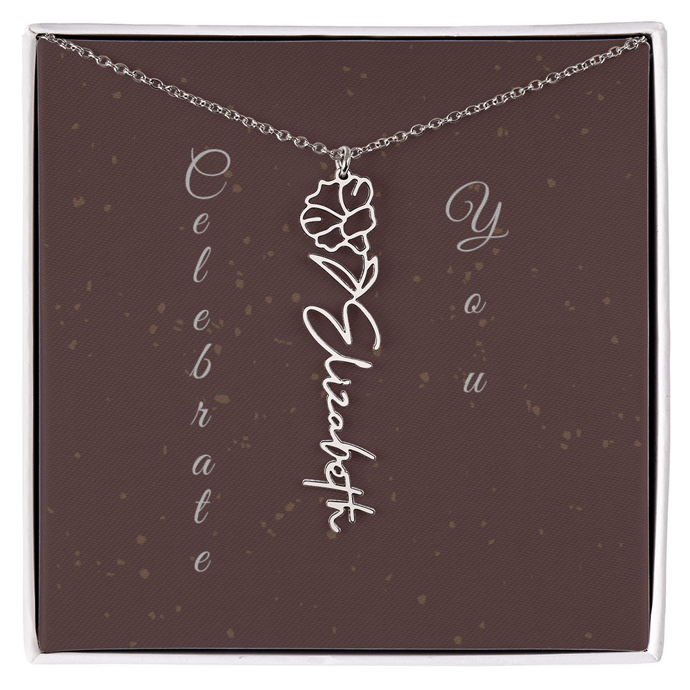 Personalized Birth Flower Name Necklace – Custom Script Necklace for Her