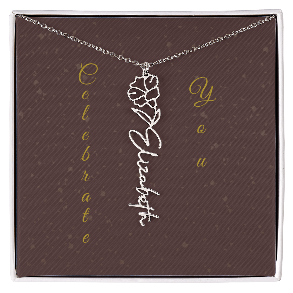Personalized Birth Flower Name Necklace – Custom Script Necklace for Her