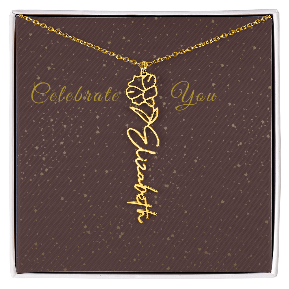 Personalized Birth Flower Name Necklace – Custom Script Necklace for Her