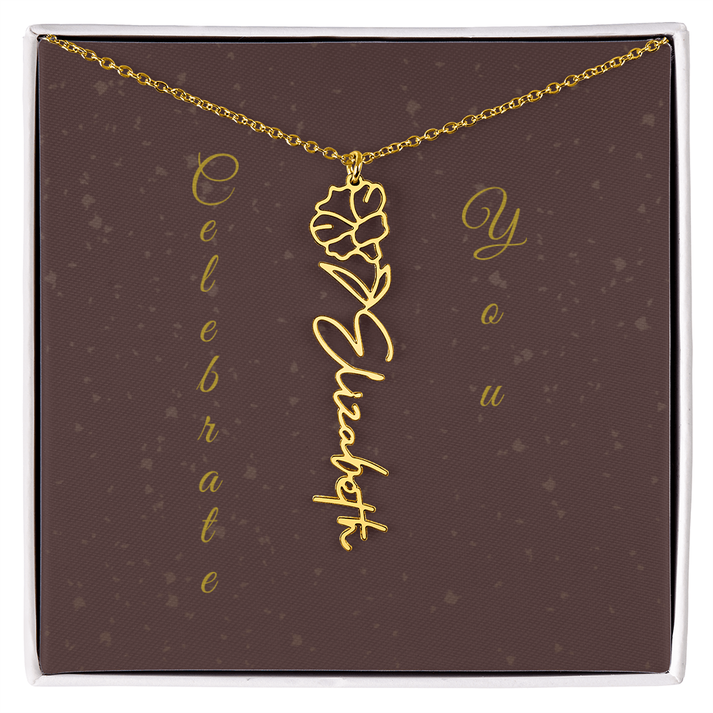 Personalized Birth Flower Name Necklace – Custom Script Necklace for Her