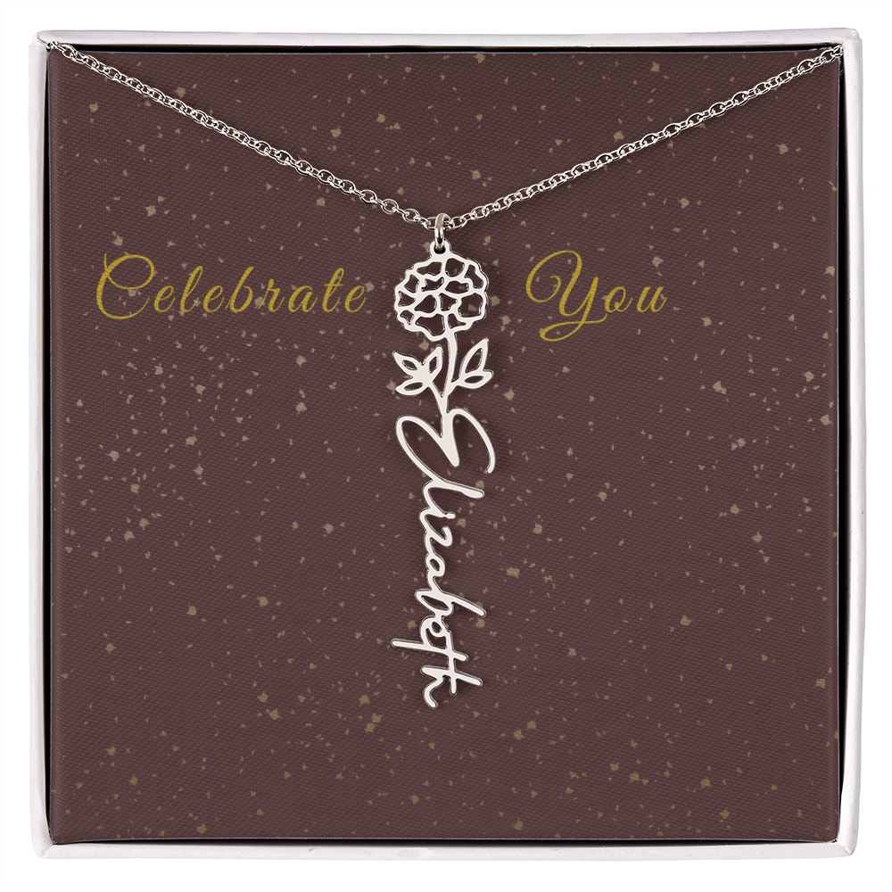 Personalized Birth Flower Name Necklace – Custom Script Necklace for Her