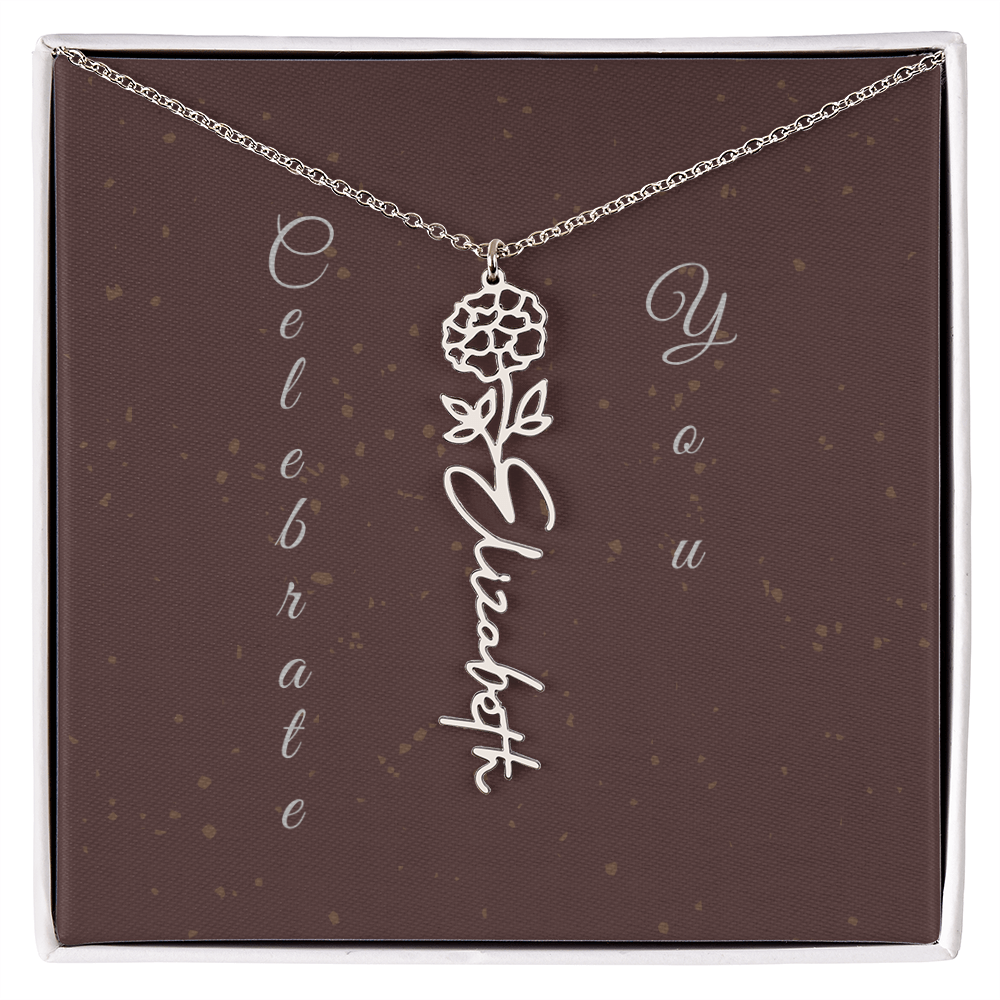 Personalized Birth Flower Name Necklace – Custom Script Necklace for Her