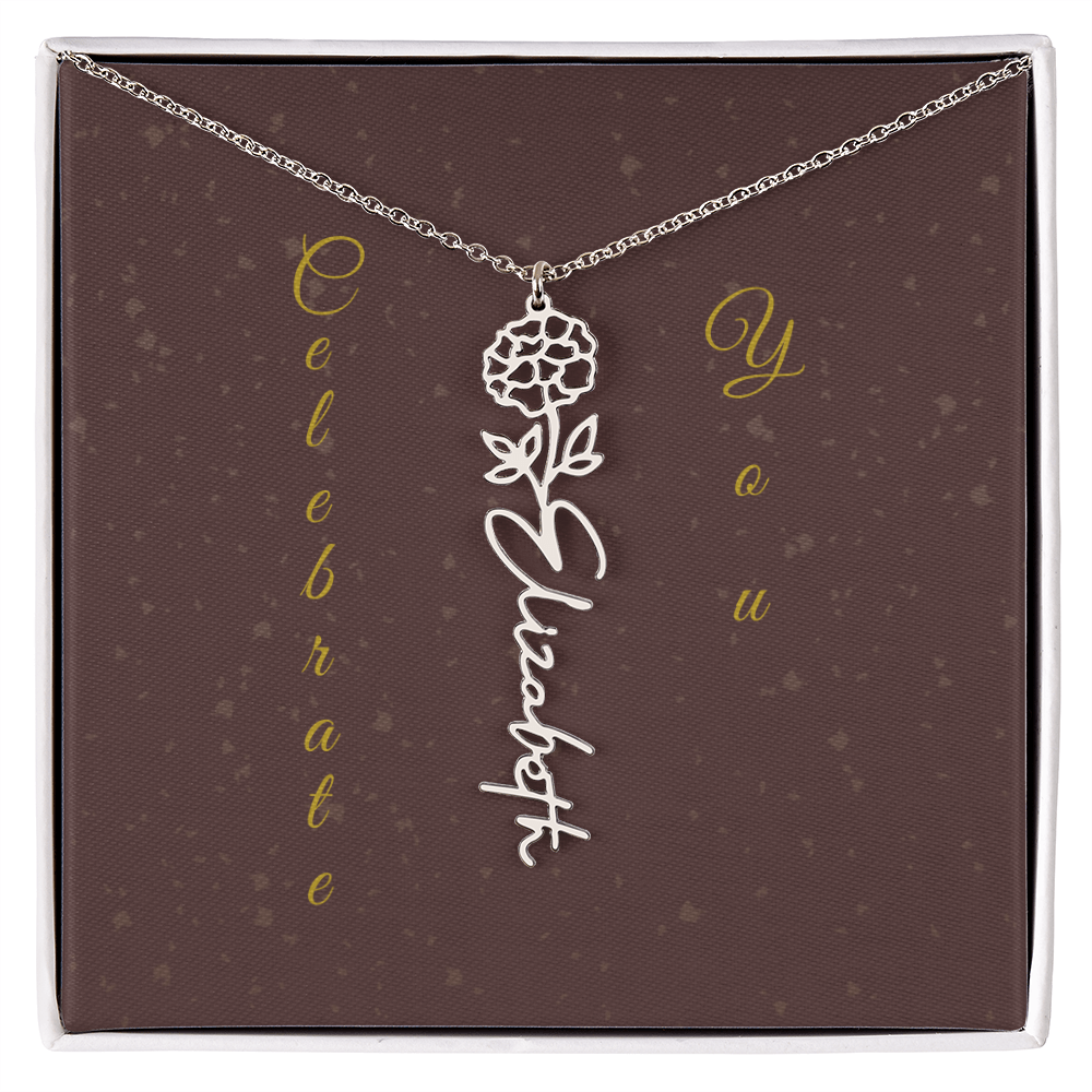 Personalized Birth Flower Name Necklace – Custom Script Necklace for Her