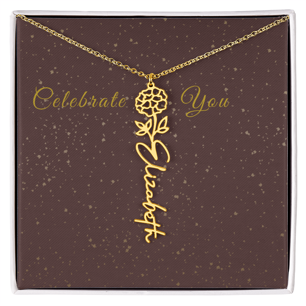 Personalized Birth Flower Name Necklace – Custom Script Necklace for Her