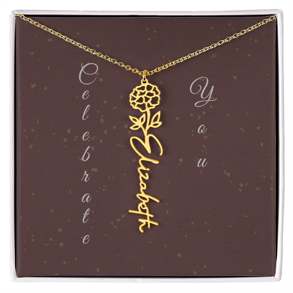 Personalized Birth Flower Name Necklace – Custom Script Necklace for Her