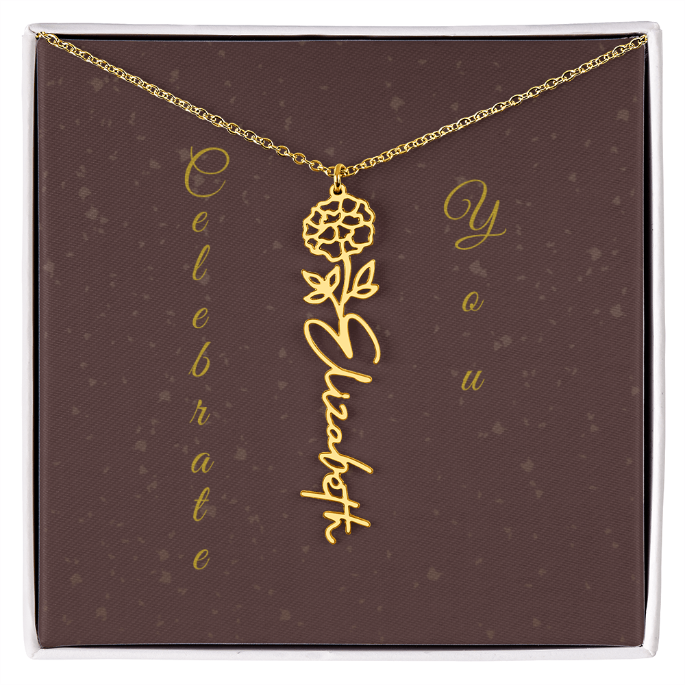 Personalized Birth Flower Name Necklace – Custom Script Necklace for Her