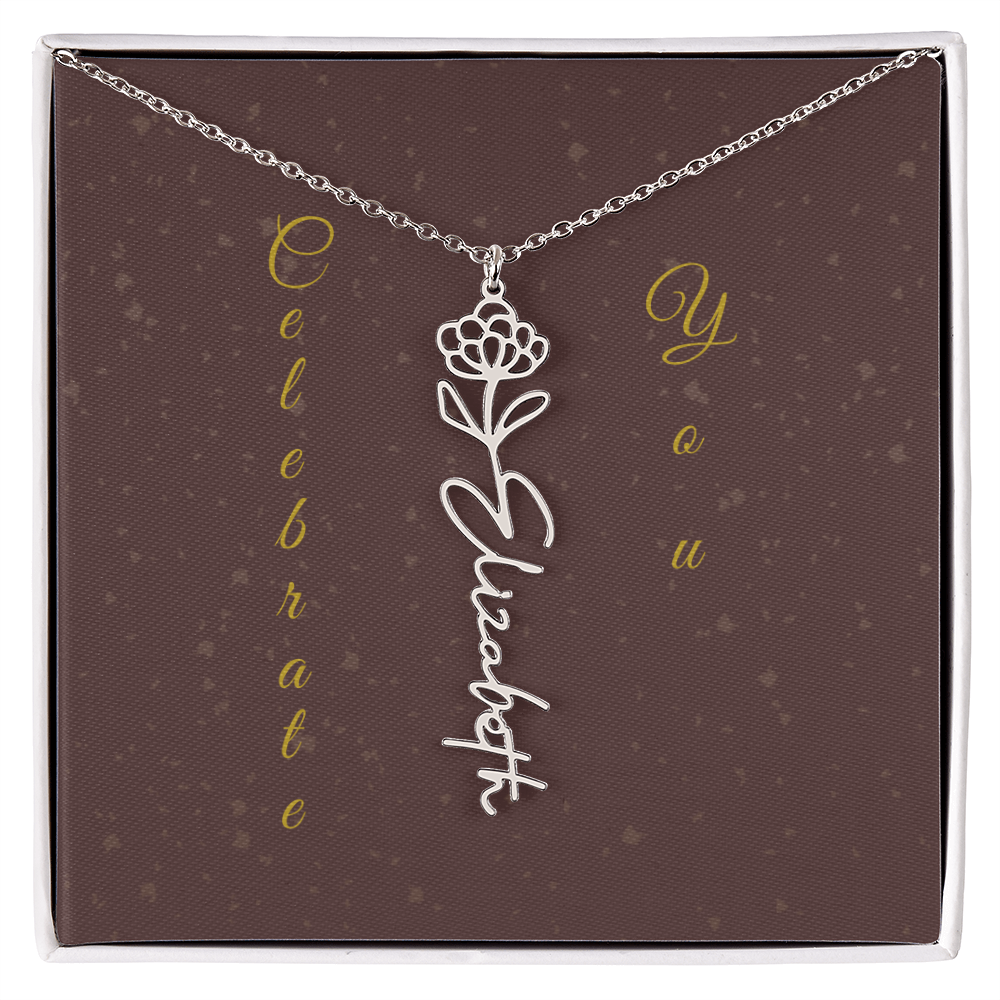 Personalized Birth Flower Name Necklace – Custom Script Necklace for Her