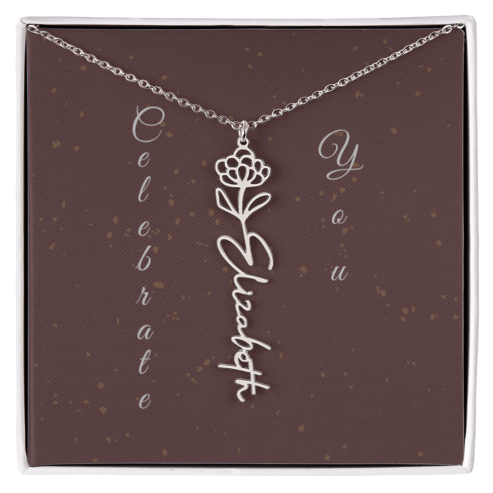 Personalized Birth Flower Name Necklace – Custom Script Necklace for Her