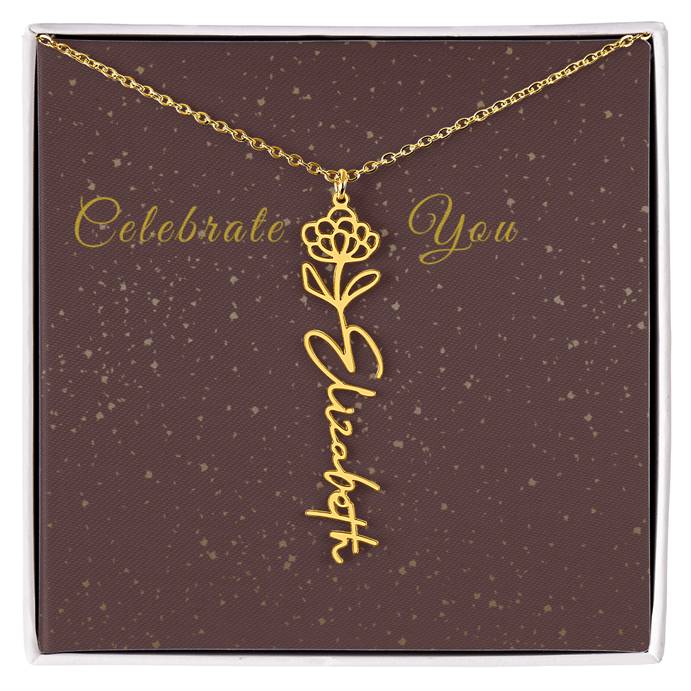 Personalized Birth Flower Name Necklace – Custom Script Necklace for Her
