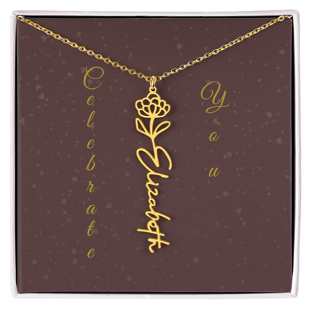 Personalized Birth Flower Name Necklace – Custom Script Necklace for Her