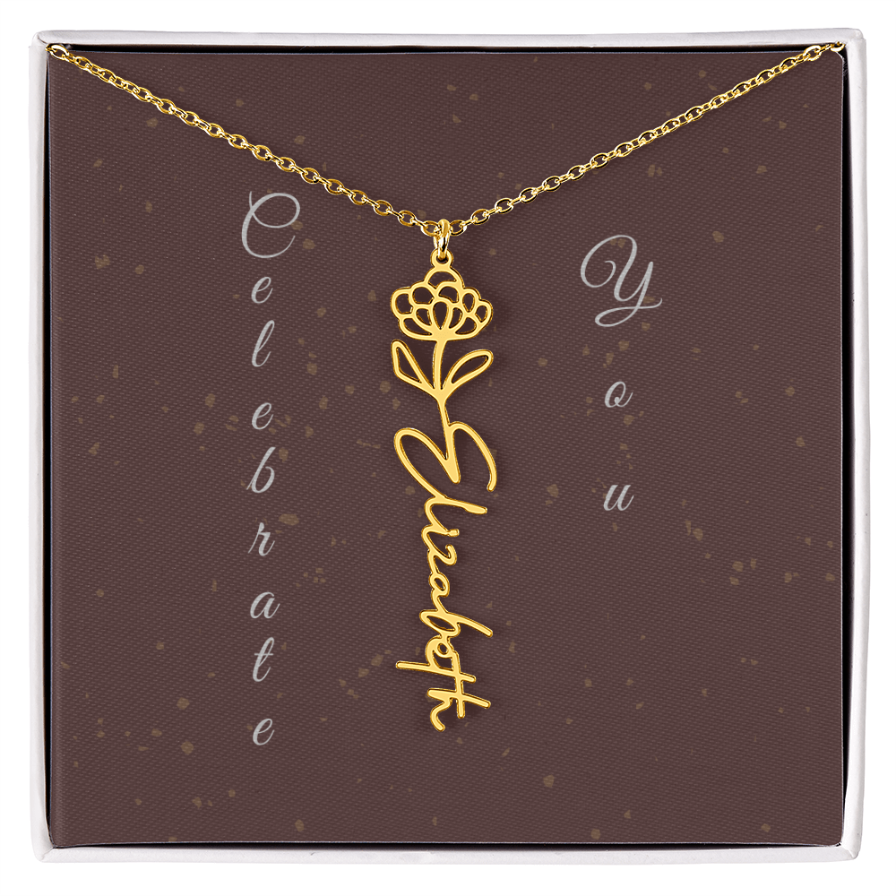 Personalized Birth Flower Name Necklace – Custom Script Necklace for Her