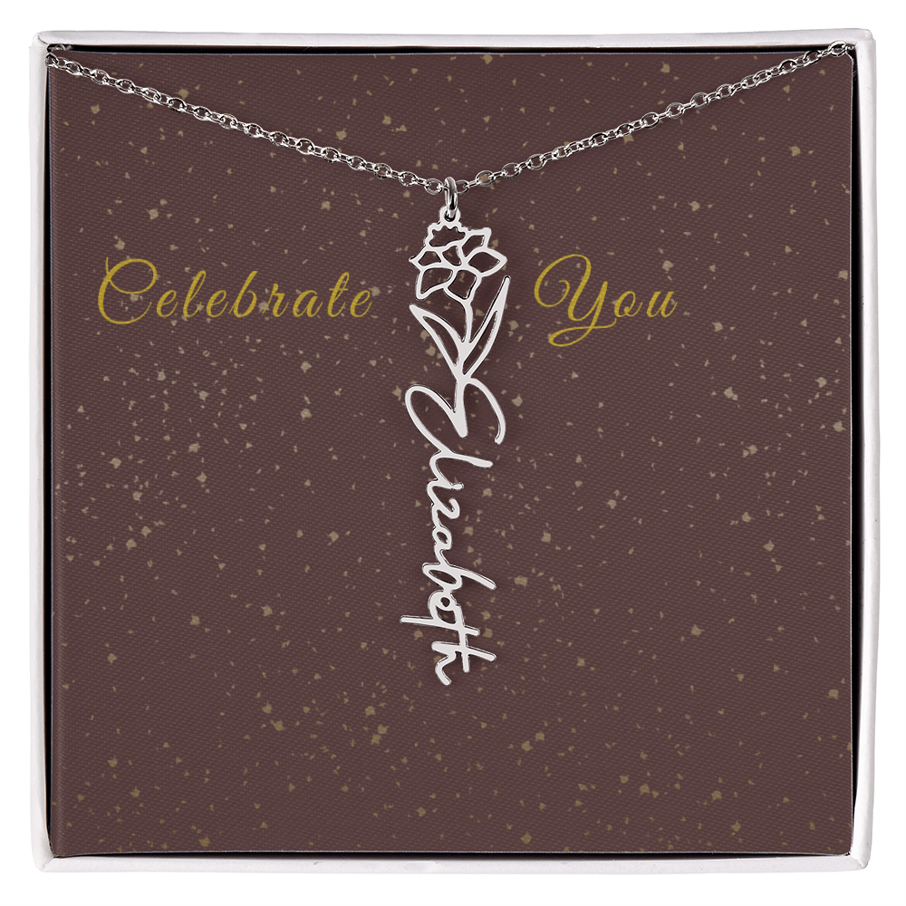 Personalized Birth Flower Name Necklace – Custom Script Necklace for Her