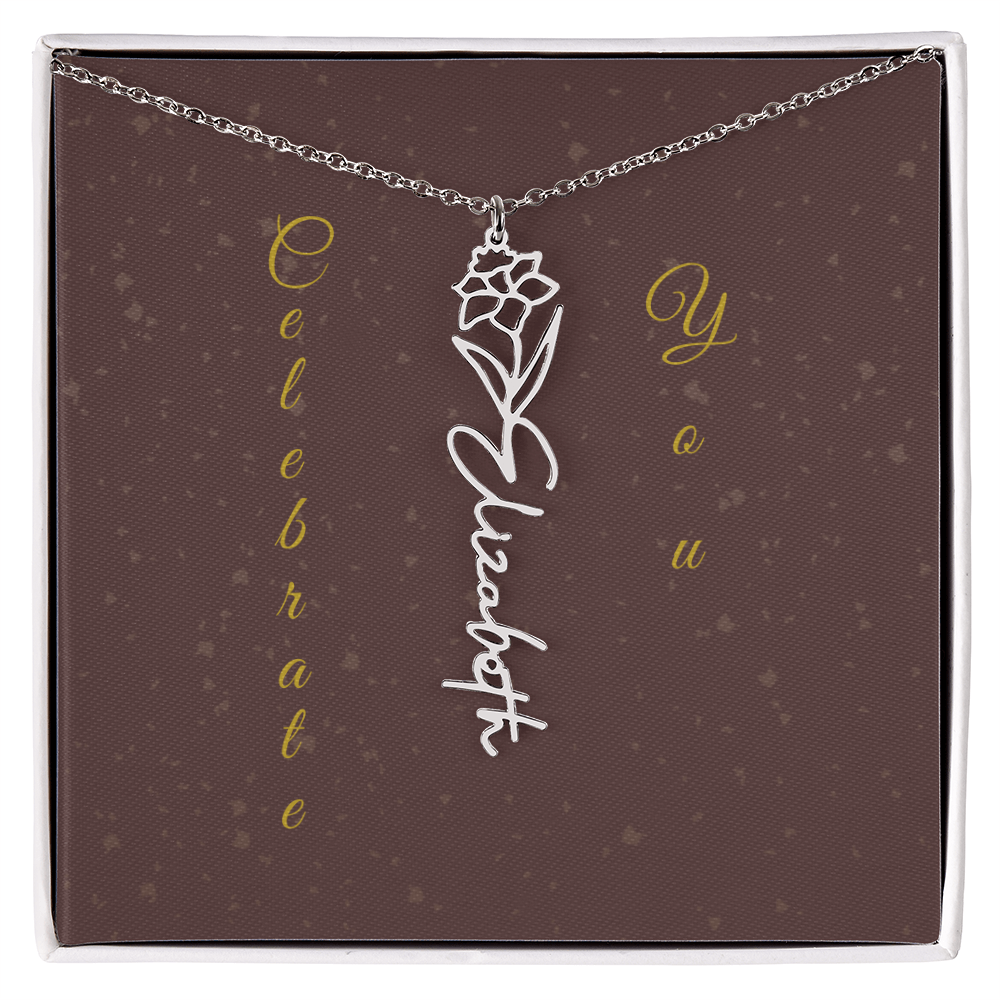 Personalized Birth Flower Name Necklace – Custom Script Necklace for Her