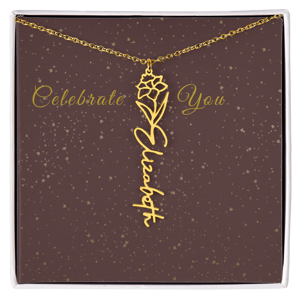Personalized Birth Flower Name Necklace – Custom Script Necklace for Her