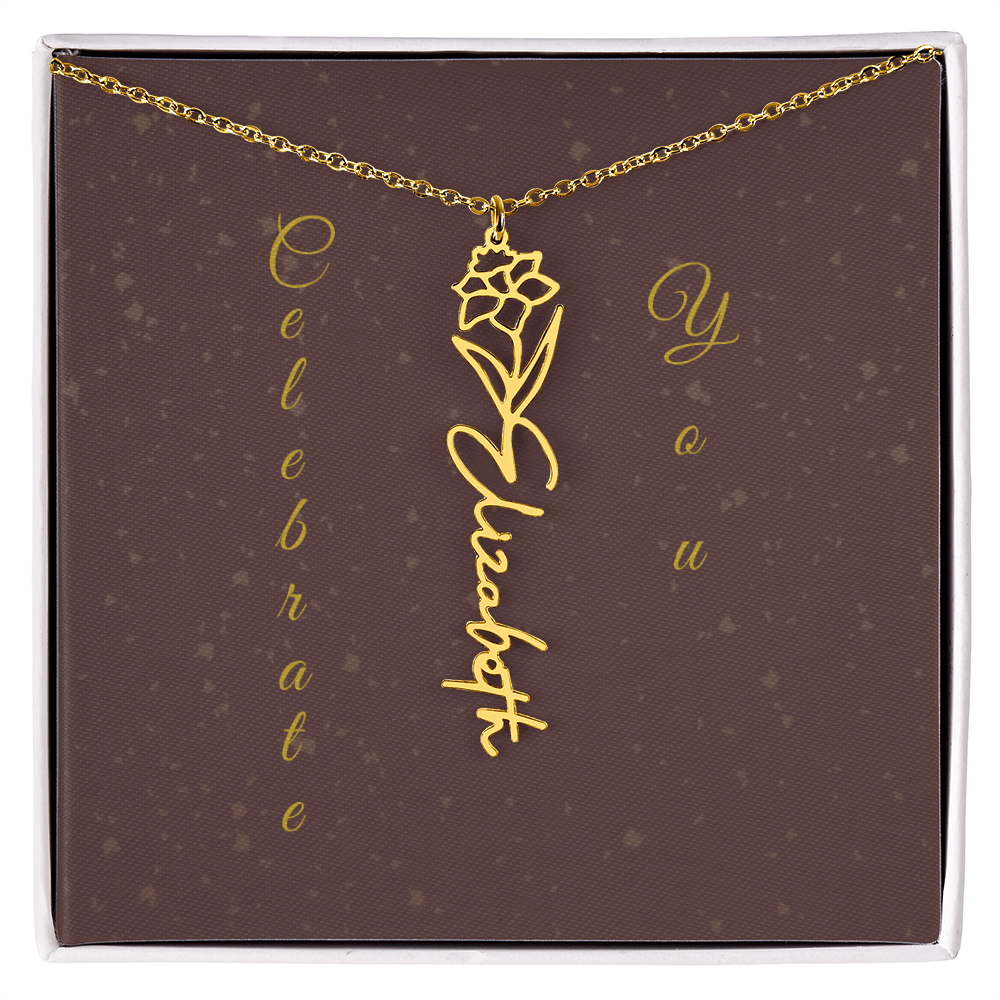 Personalized Birth Flower Name Necklace – Custom Script Necklace for Her