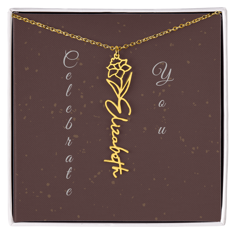 Personalized Birth Flower Name Necklace – Custom Script Necklace for Her