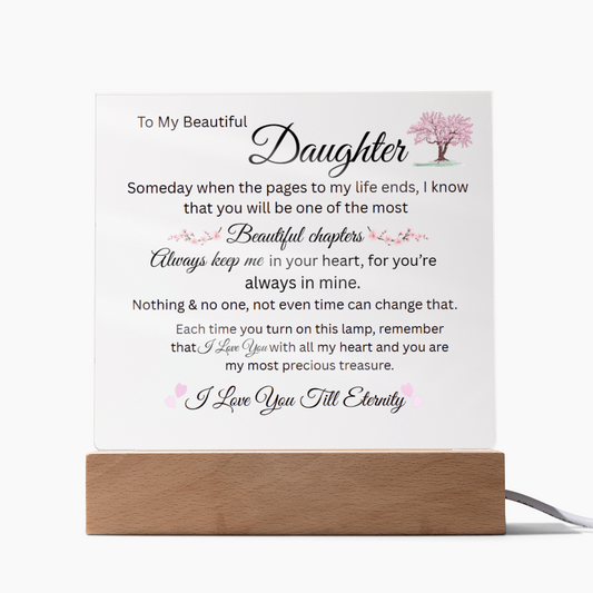 Daughter Keepsake Gift - Lamp of Love, Square Acrylic Plaque Gift for Daughter, Meaningful Message on Display, Unique Birthday Gift for Daughter,