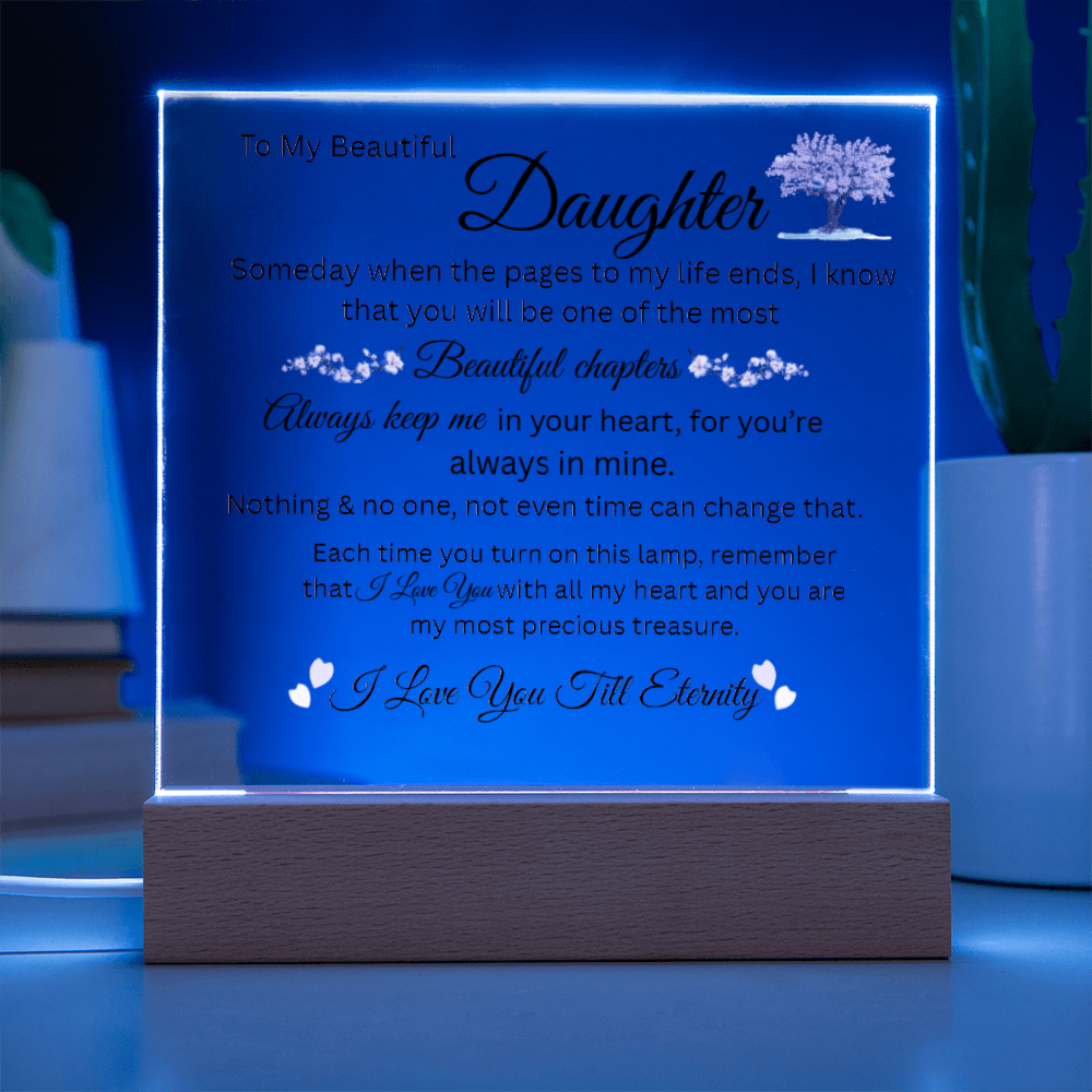 Daughter Keepsake Gift - Lamp of Love, Square Acrylic Plaque Gift for Daughter, Meaningful Message on Display, Unique Birthday Gift for Daughter,