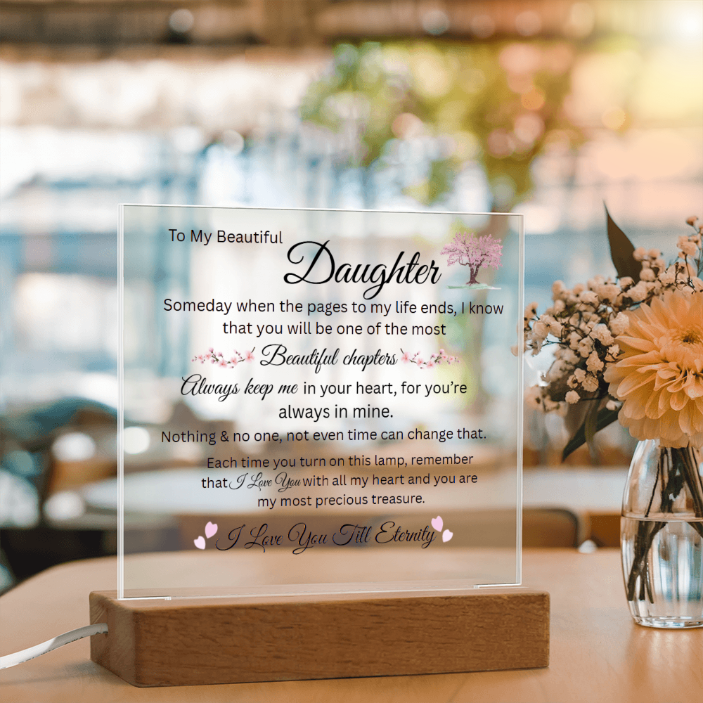 Daughter Keepsake Gift - Lamp of Love, Square Acrylic Plaque Gift for Daughter, Meaningful Message on Display, Unique Birthday Gift for Daughter,