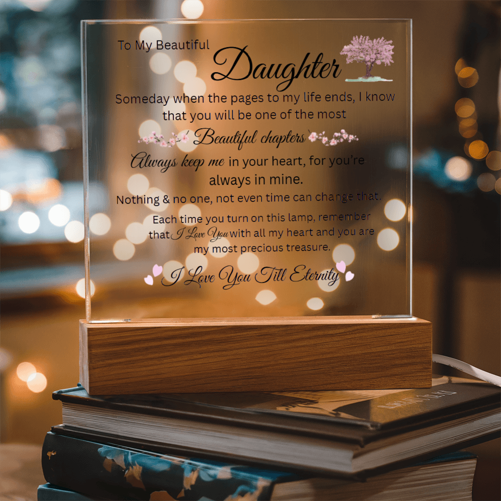 Daughter Keepsake Gift - Lamp of Love, Square Acrylic Plaque Gift for Daughter, Meaningful Message on Display, Unique Birthday Gift for Daughter,