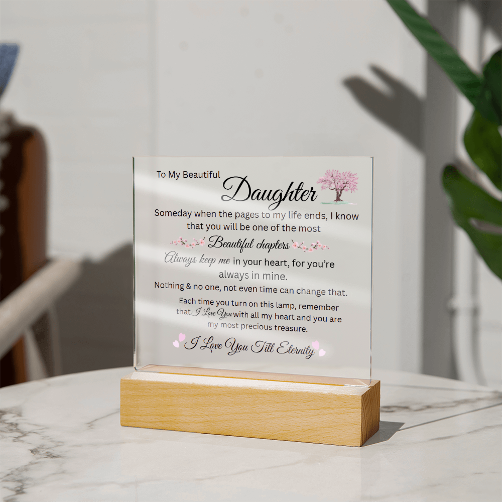 Daughter Keepsake Gift - Lamp of Love, Square Acrylic Plaque Gift for Daughter, Meaningful Message on Display, Unique Birthday Gift for Daughter,