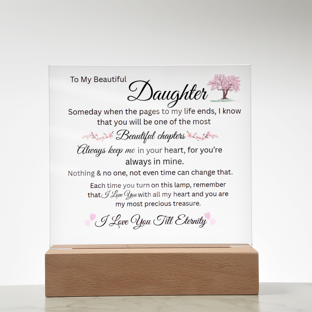 Daughter Keepsake Gift - Lamp of Love, Square Acrylic Plaque Gift for Daughter, Meaningful Message on Display, Unique Birthday Gift for Daughter,
