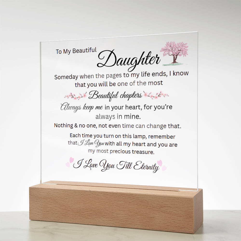 Daughter Keepsake Gift - Lamp of Love, Square Acrylic Plaque Gift for Daughter, Meaningful Message on Display, Unique Birthday Gift for Daughter,