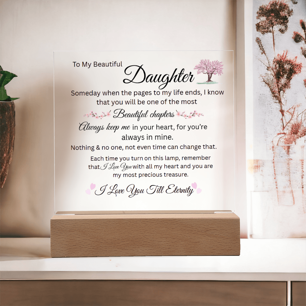 Daughter Keepsake Gift - Lamp of Love, Square Acrylic Plaque Gift for Daughter, Meaningful Message on Display, Unique Birthday Gift for Daughter,