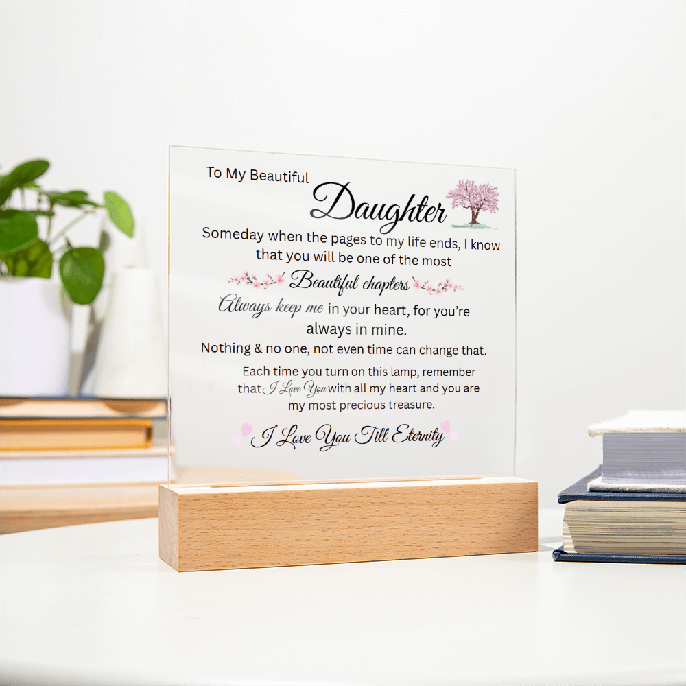 Daughter Keepsake Gift - Lamp of Love, Square Acrylic Plaque Gift for Daughter, Meaningful Message on Display, Unique Birthday Gift for Daughter,