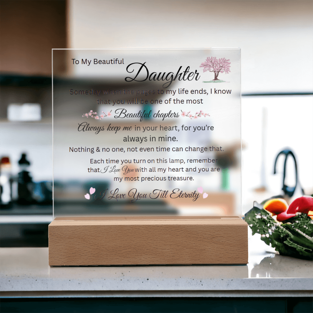 Daughter Keepsake Gift - Lamp of Love, Square Acrylic Plaque Gift for Daughter, Meaningful Message on Display, Unique Birthday Gift for Daughter,