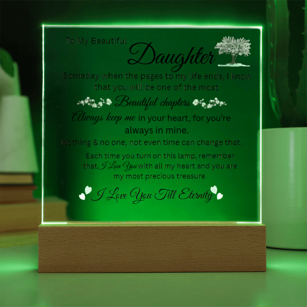 Daughter Keepsake Gift - Lamp of Love, Square Acrylic Plaque Gift for Daughter, Meaningful Message on Display, Unique Birthday Gift for Daughter,