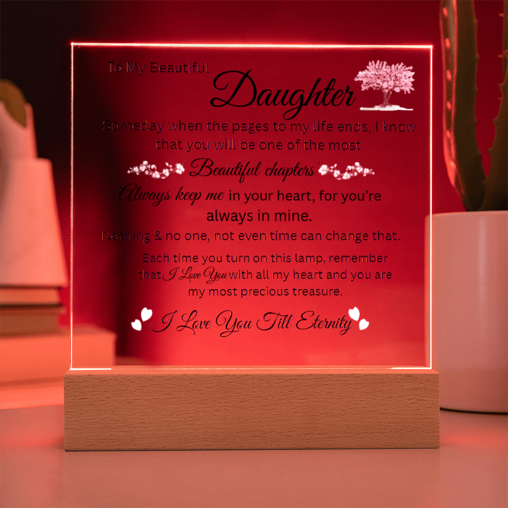 Daughter Keepsake Gift - Lamp of Love, Square Acrylic Plaque Gift for Daughter, Meaningful Message on Display, Unique Birthday Gift for Daughter,