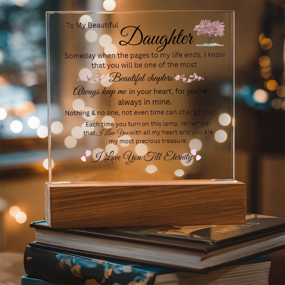 Daughter Keepsake Gift - Lamp of Love, Square Acrylic Plaque Gift for Daughter, Meaningful Message on Display, Unique Birthday Gift for Daughter,