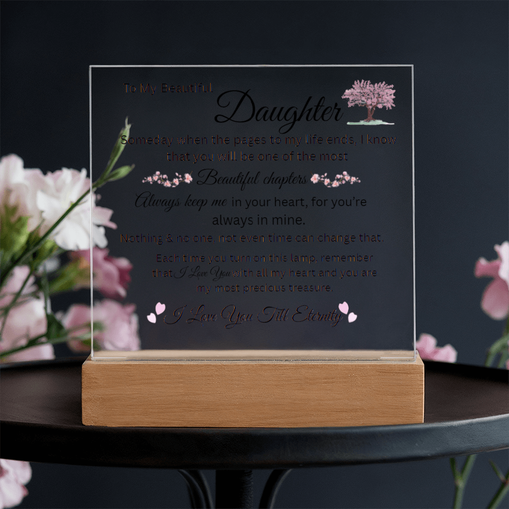 Daughter Keepsake Gift - Lamp of Love, Square Acrylic Plaque Gift for Daughter, Meaningful Message on Display, Unique Birthday Gift for Daughter,